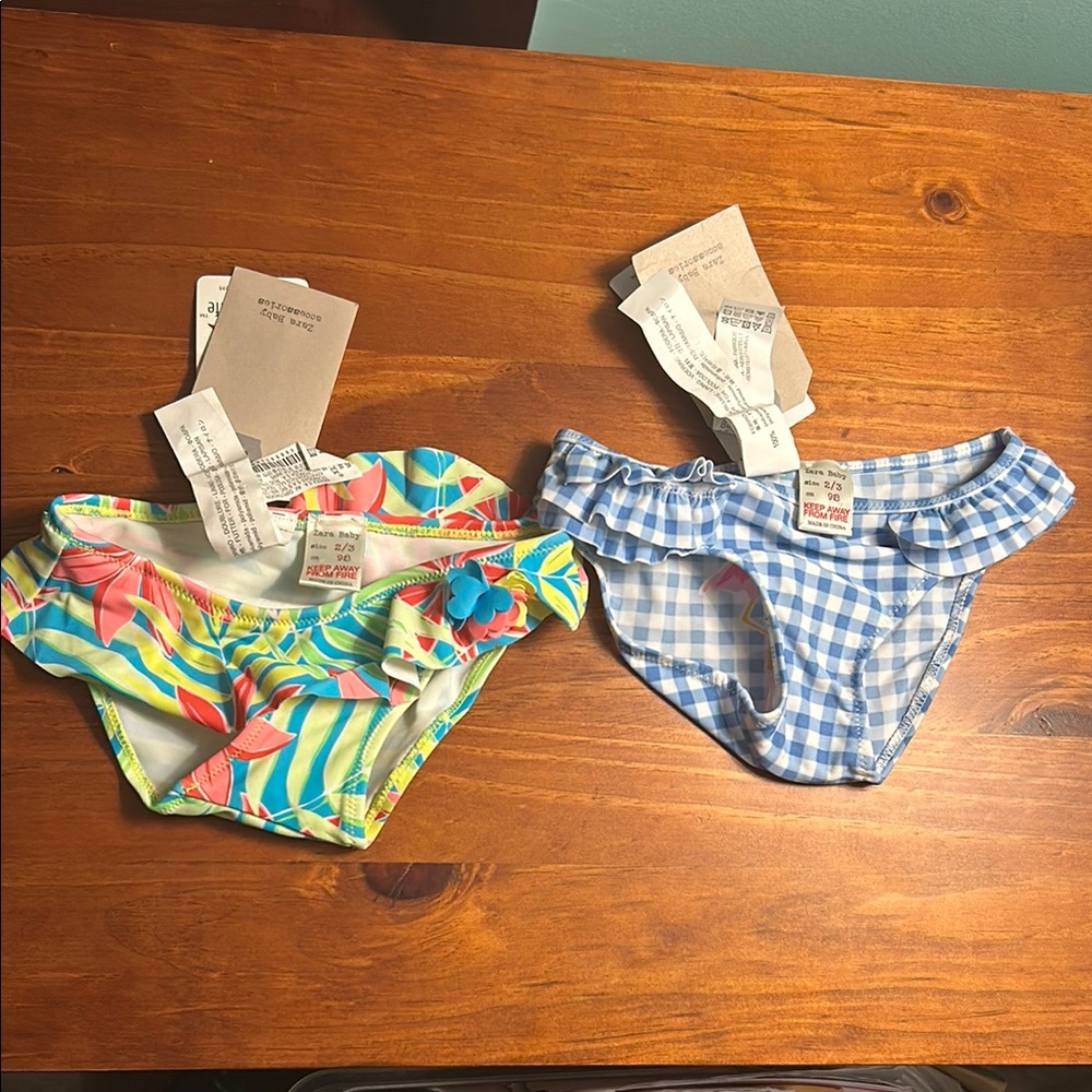 Zara Baby Toddler Kids Swim bikini bottom Floral Gingham Flamingo